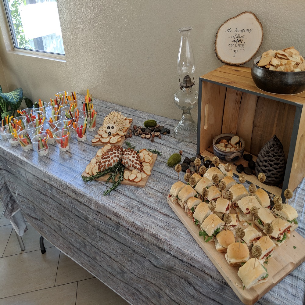 woodland baby shower food table