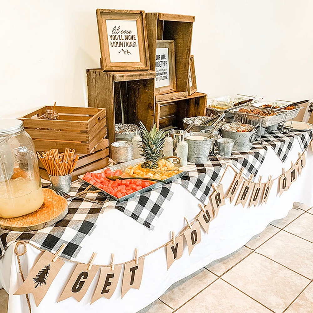 woodland baby shower food table