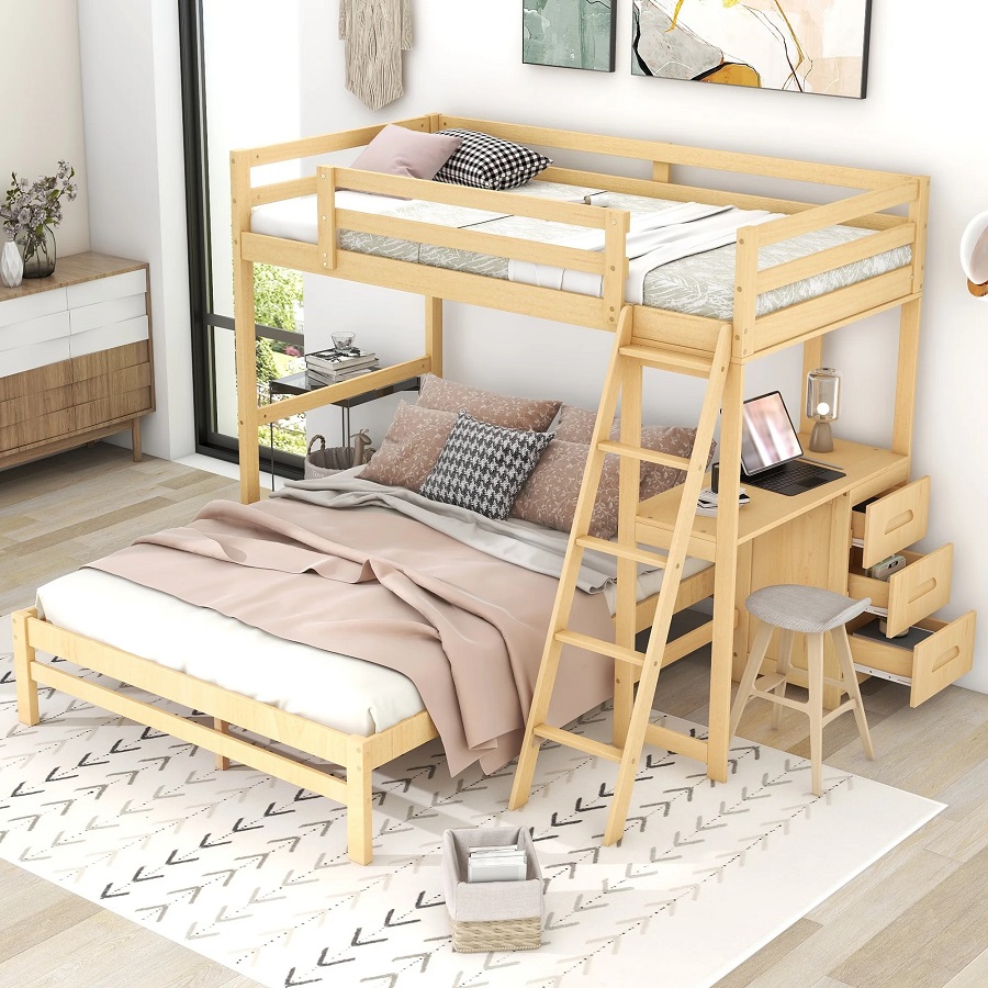 kids bunk bed with desk
