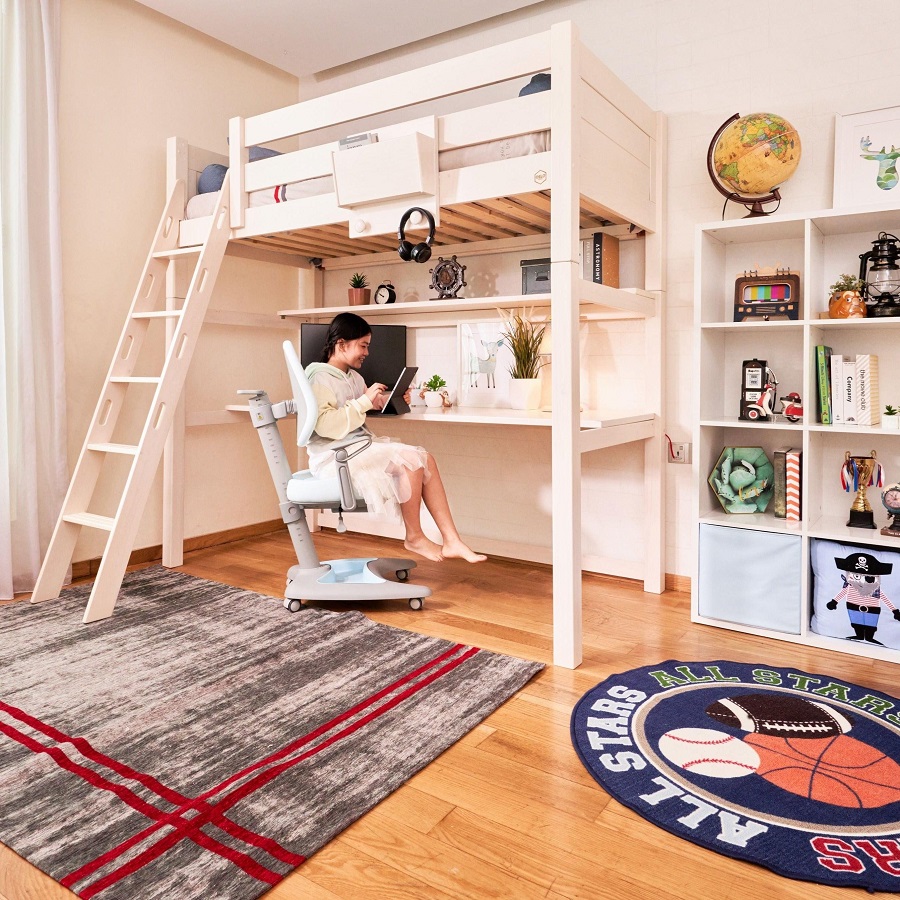 kids bunk bed with desk
